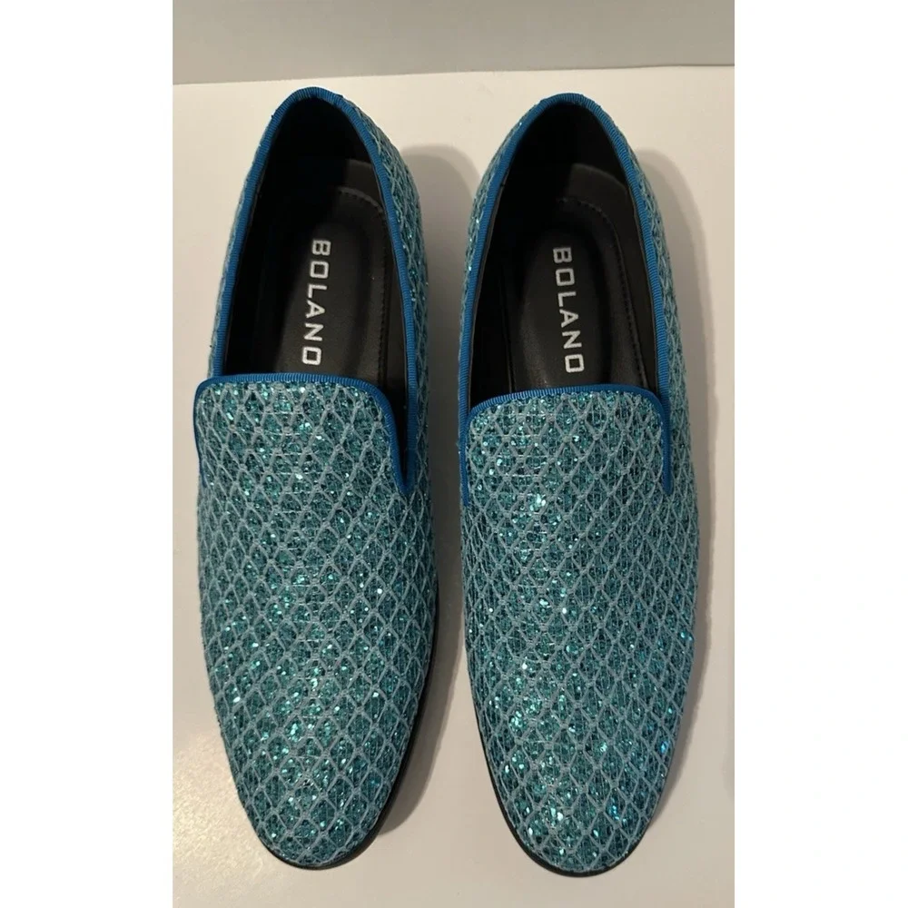 Bolano Sarlo-025 Sparkly Turquoise Mens Shoes 7.5 Prom Wedding Costume
